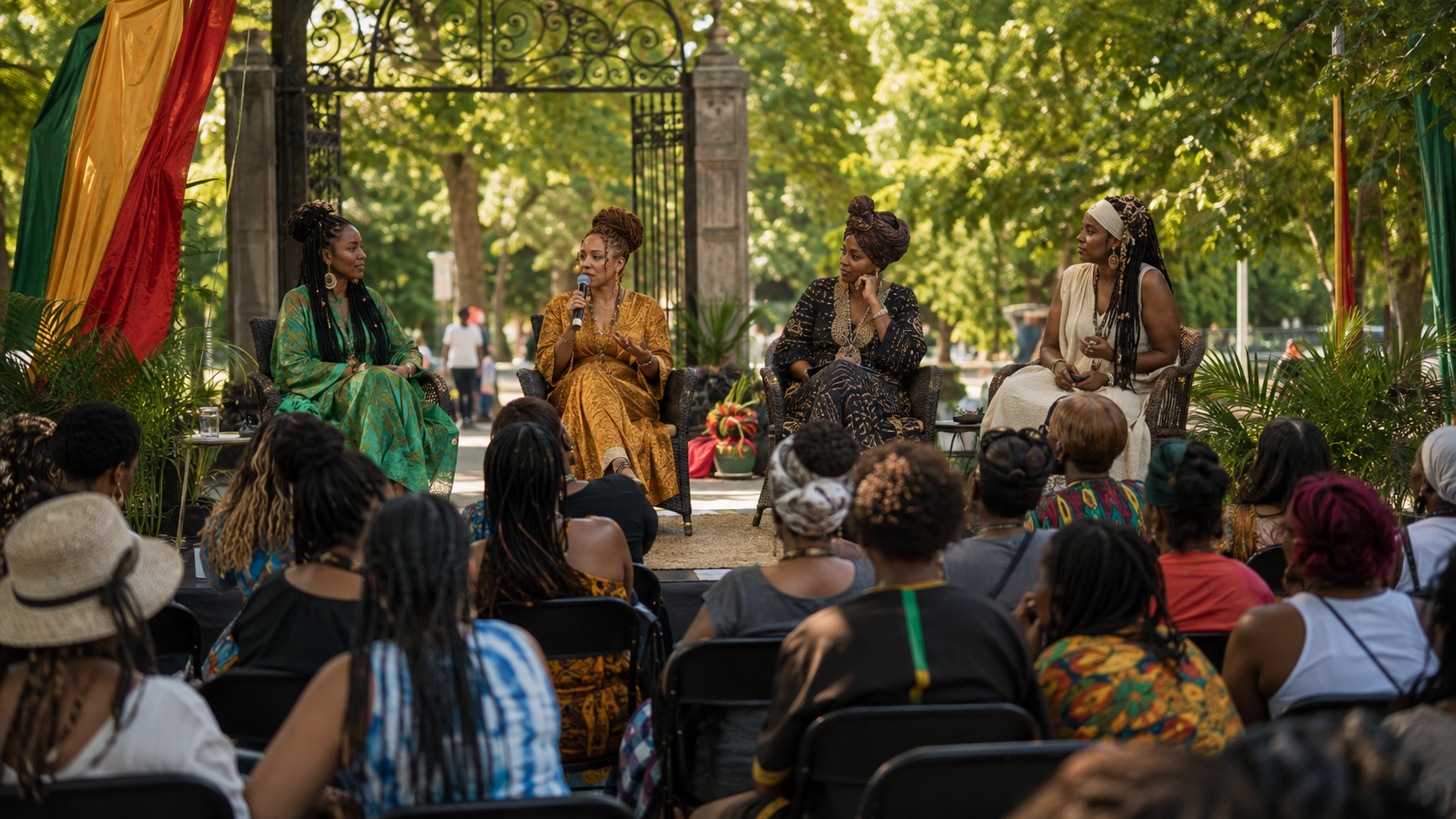 A panel of women speakers on the Empress Stage