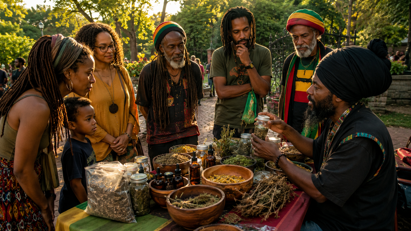 A master herbalist sharing bush remedies with festival families