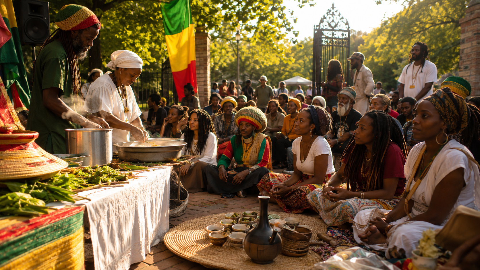 A traditional Ethiopian jebena coffee ceremony shared in a circle