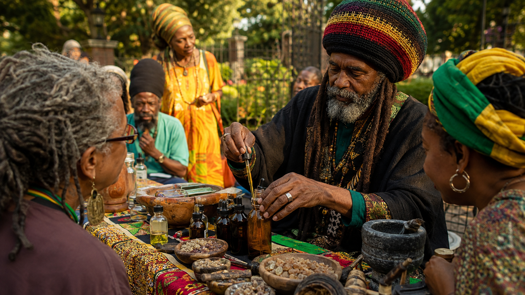 An herbalist preparing tinctures with frankincense and myrrh