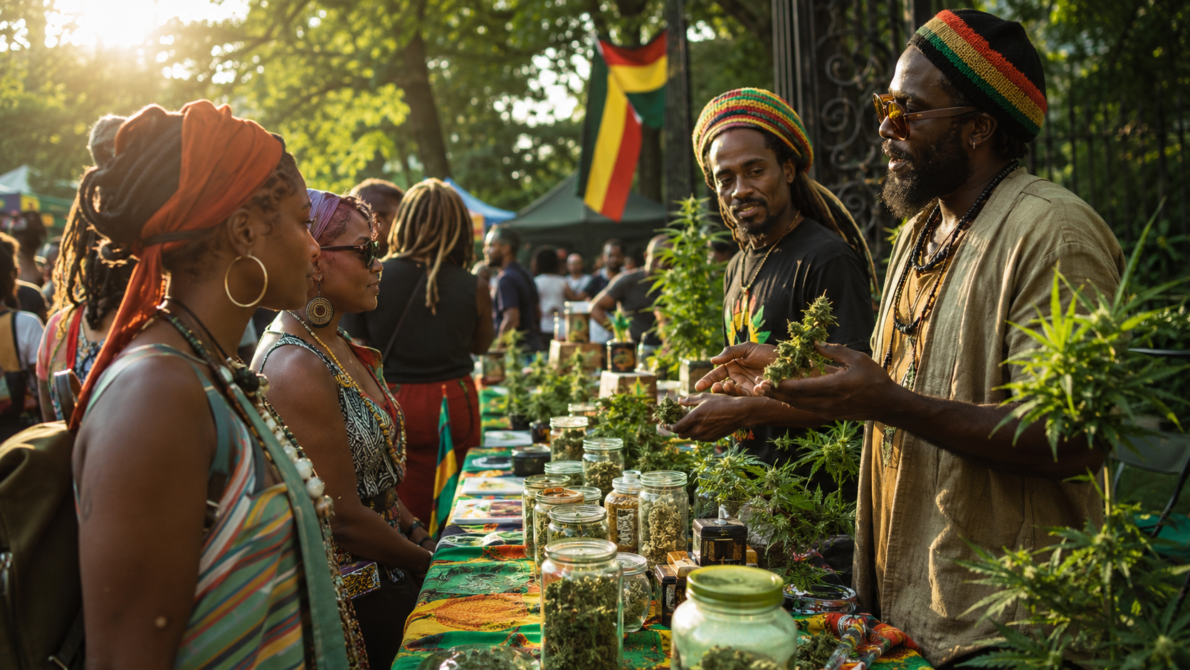 A grower walking customers through the harvest at a Farm to Dispensary stall