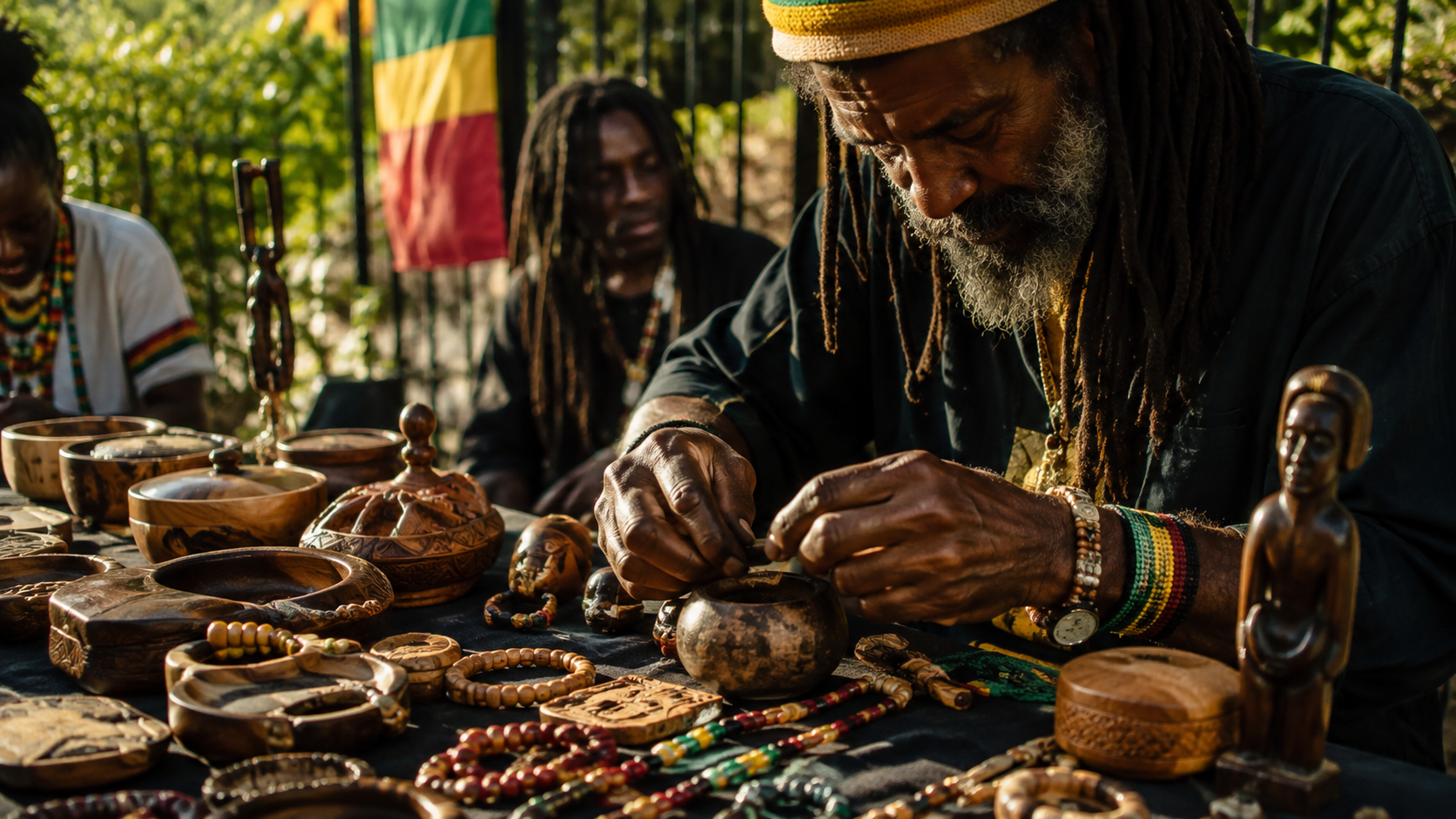 An artisan crafting handmade wooden goods and jewelry