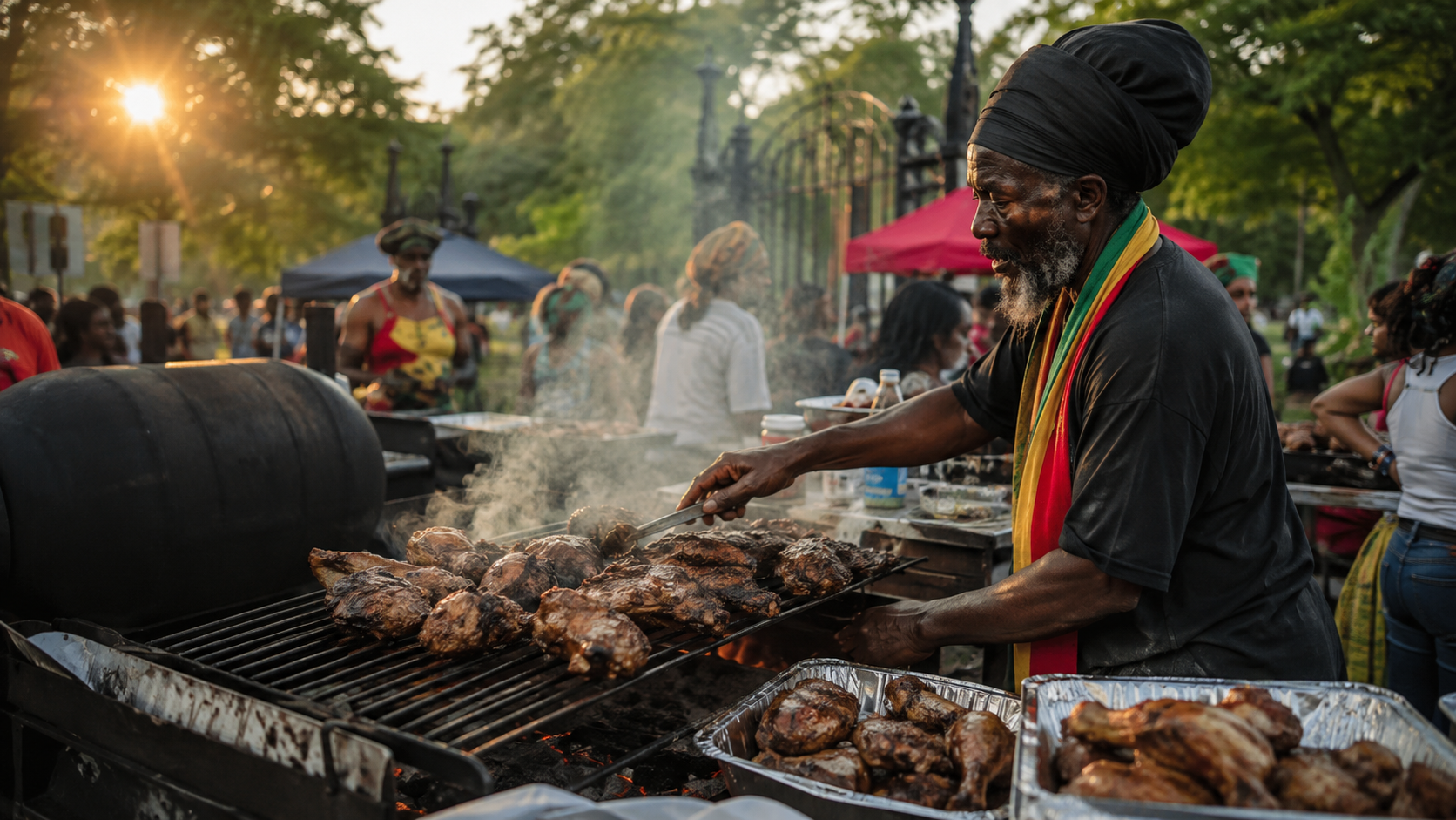 A vendor serving a plate of plant-based Ital food